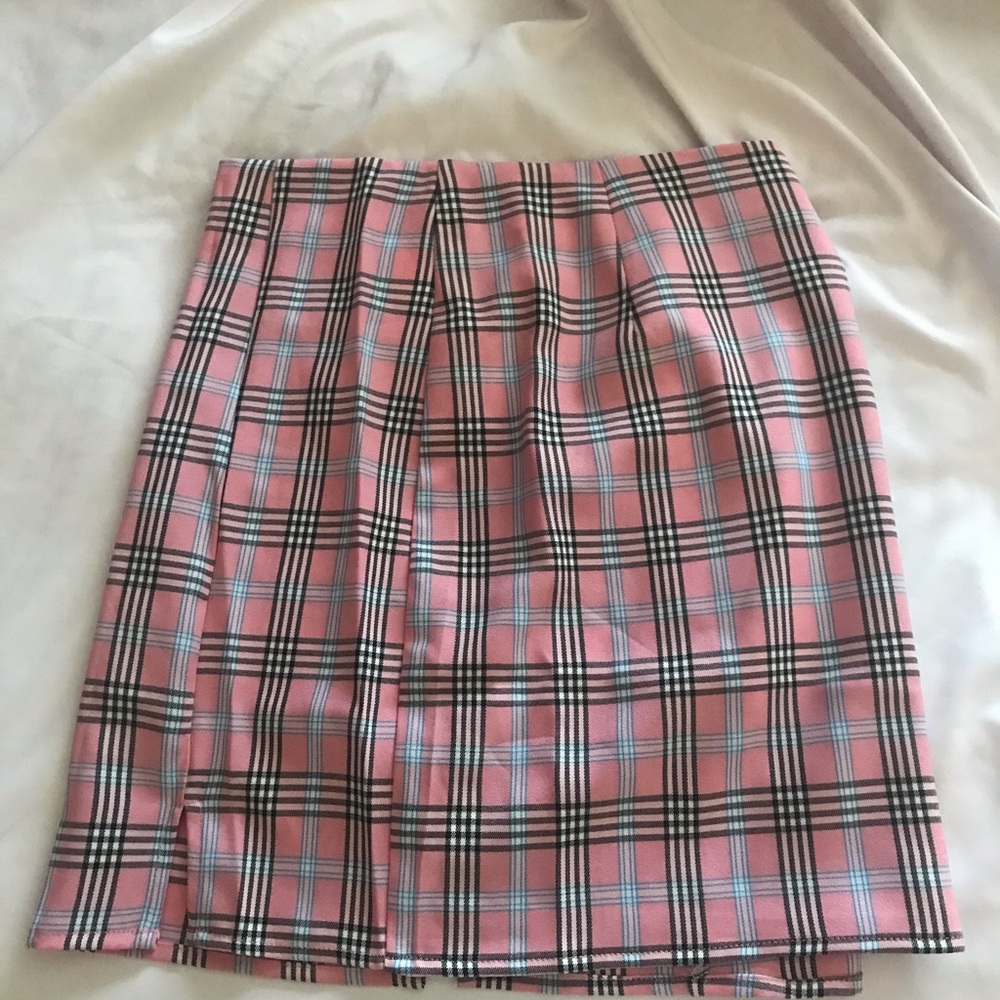 pink plaid mini skirt